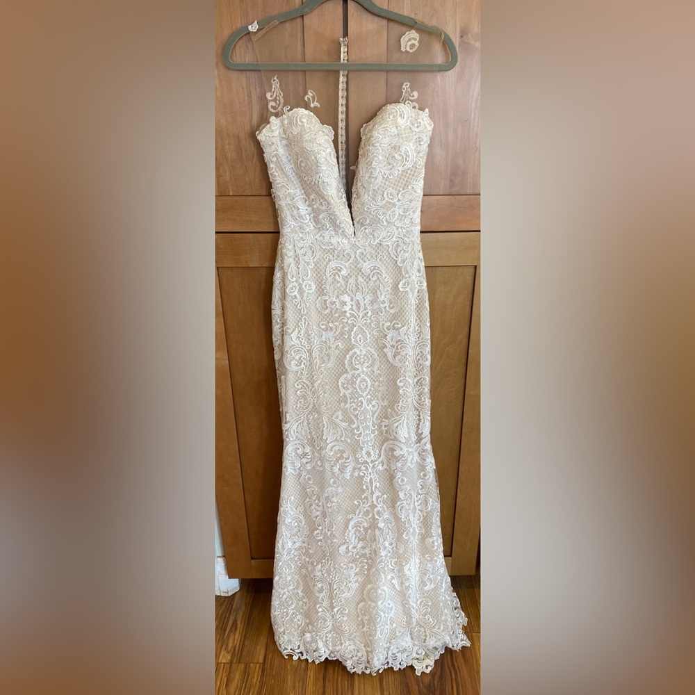 Ashley & Justin Bride style 10414 color ivory Illusion plunging neckline